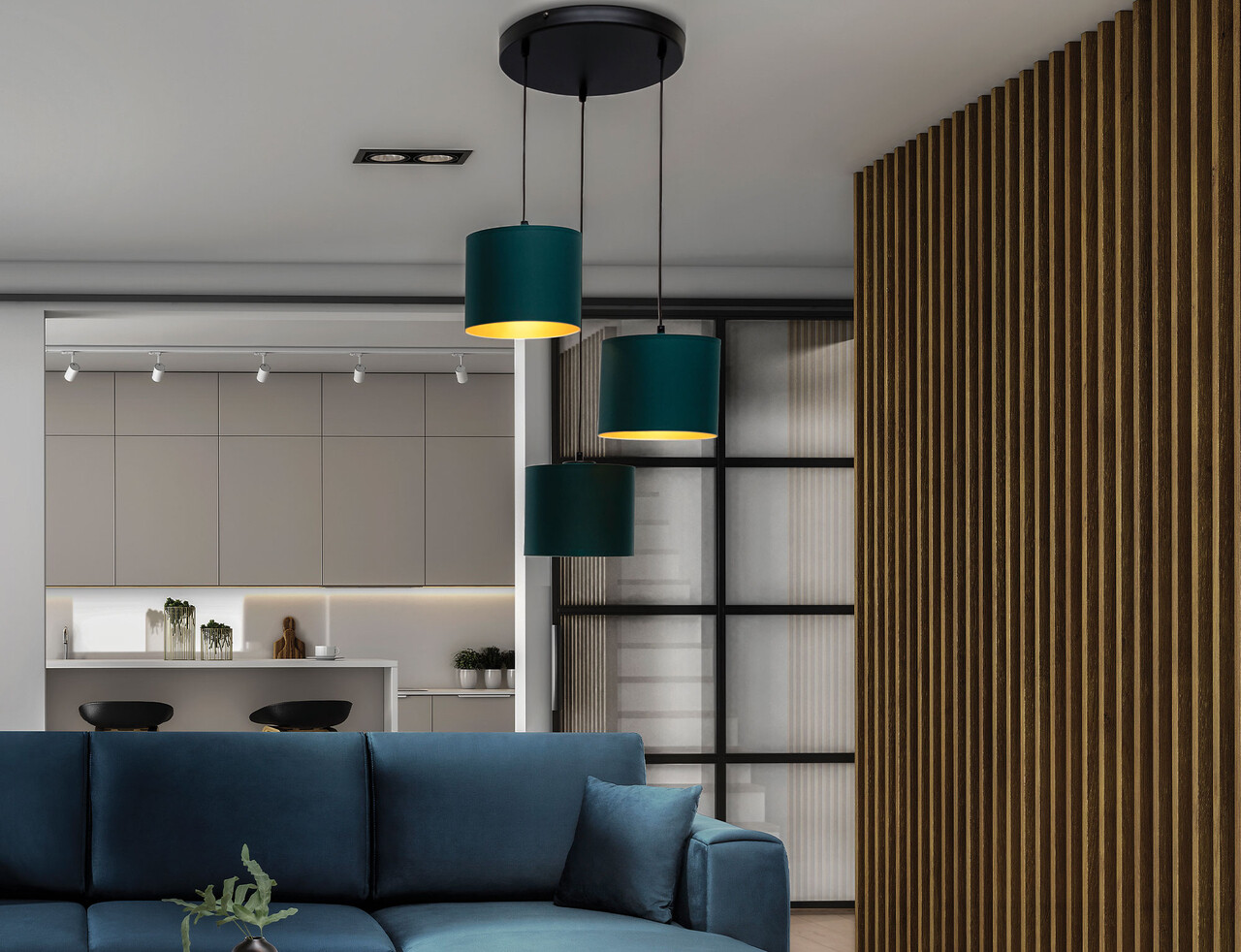 Lustra ELTAP, Vespillo, 45x105 cm, 3xE27, 15W, otel/PVC, verde/auriu - imagine 6